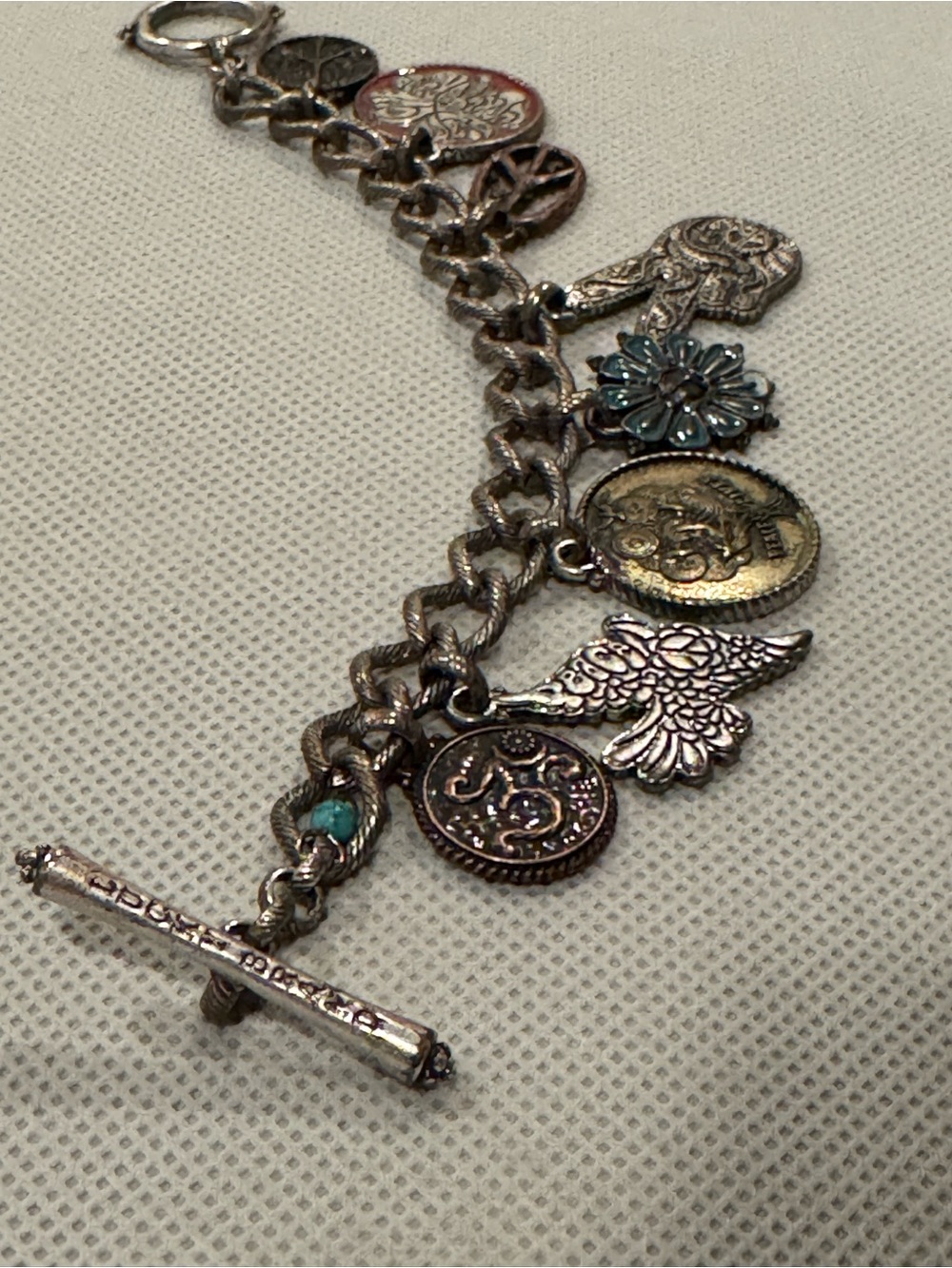 Lucky Brand Mixed Metal Charm Bracelet with Turquoise Flower Charm, 8” - Picture 3 of 6